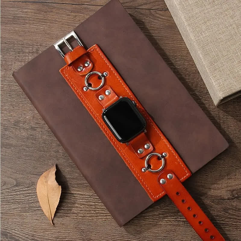 Ring Decor Genuine Leather Smart Watch Band