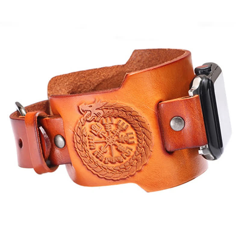 Viking Compass Dragon Totem Leather Watch Band