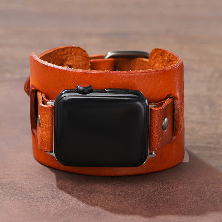 Punk Relief Wolf Bracelet Leather Watch Band - image 5