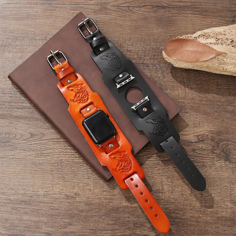 Punk Relief Wolf Bracelet Leather Watch Band - image 8