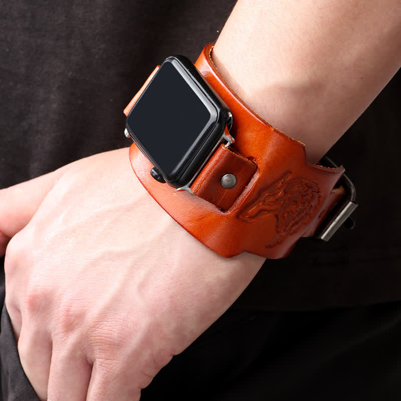 Punk Relief Wolf Bracelet Leather Watch Band - image 1