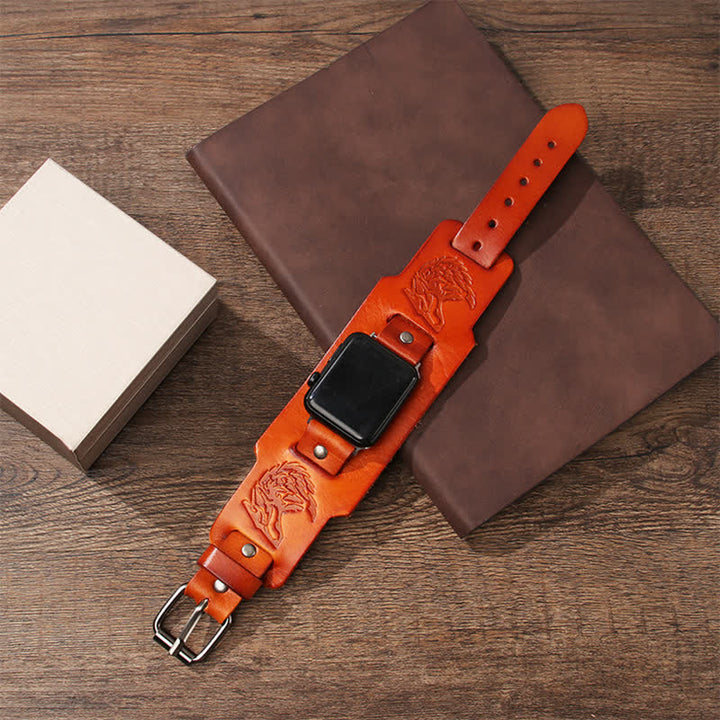 Punk Relief Wolf Bracelet Leather Watch Band - image 4