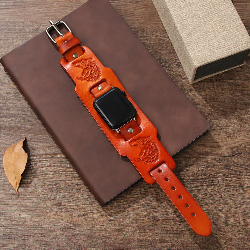 Punk Relief Wolf Bracelet Leather Watch Band - image 3