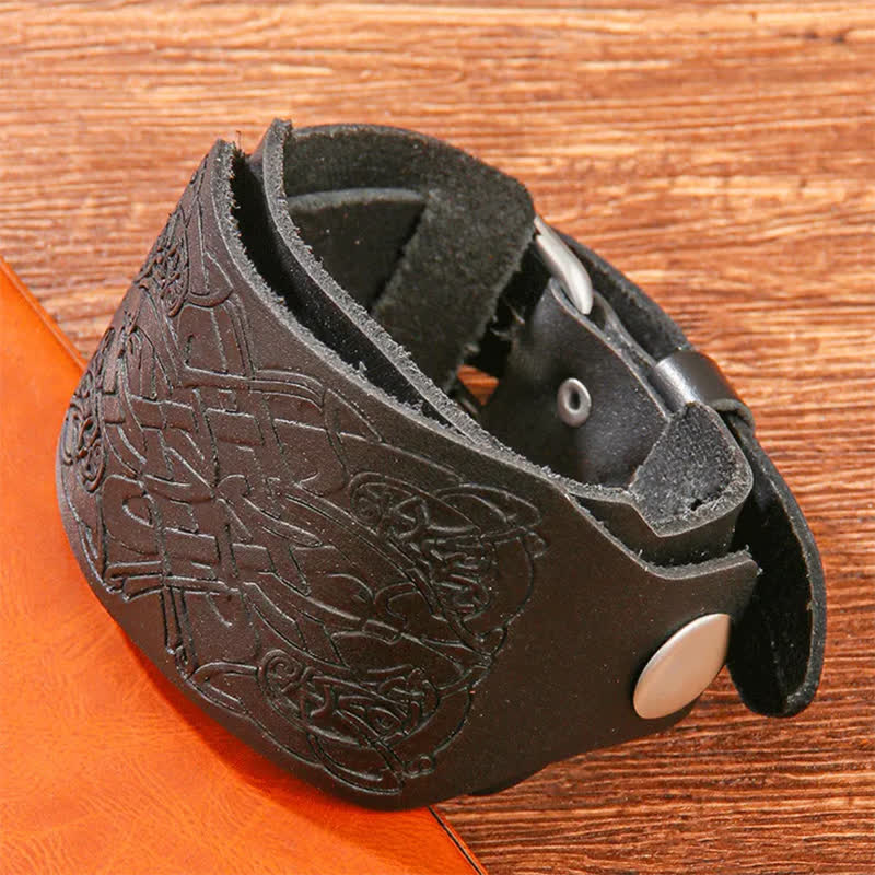 Relief Celtic Knot Pattern Leather Watch Band