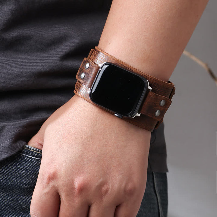 Stylish Double Strap Genuine Leather Watch Band