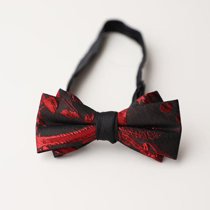 Men's Red Floral Pattern Black Bow Tie