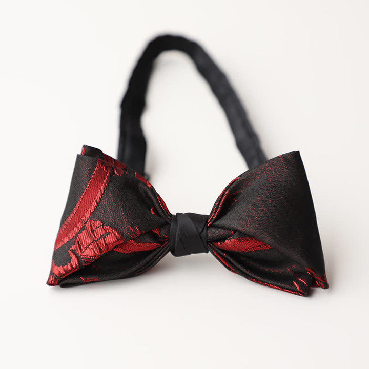 Men's Red Floral Pattern Black Bow Tie