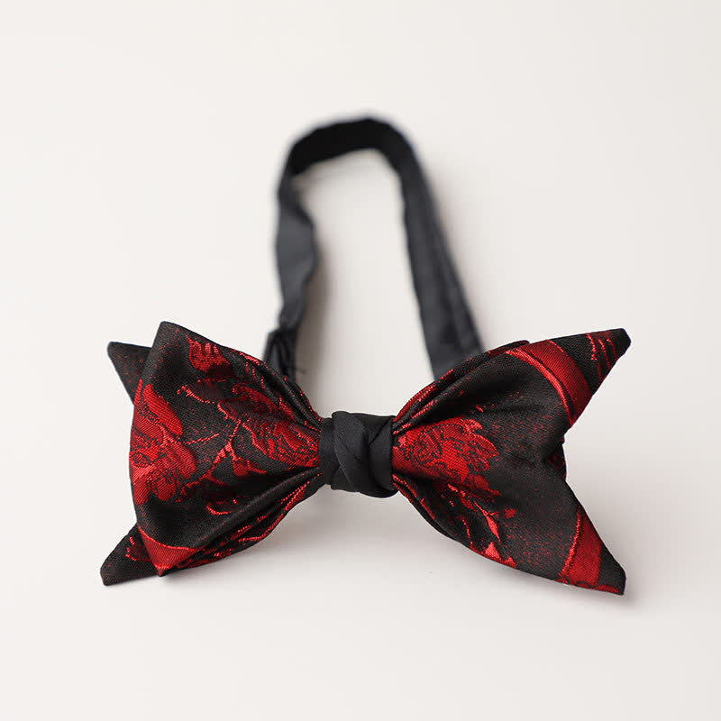 Men's Red Floral Pattern Black Bow Tie