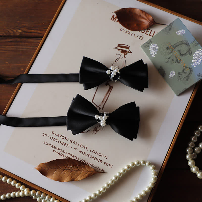 Men's Temperament Pearl Black Wedding Bow Tie