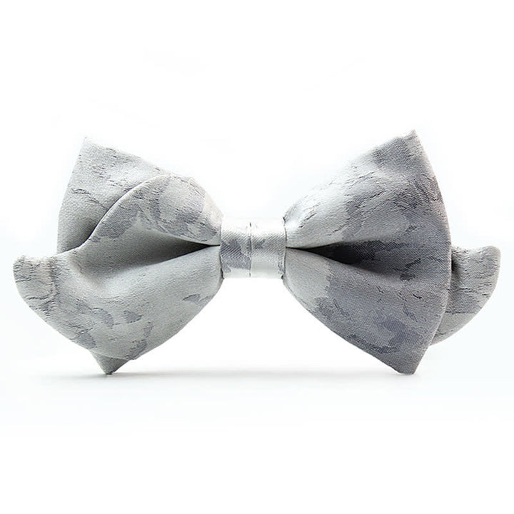 Men's Elegant Gray White Pure Silk Bow Tie