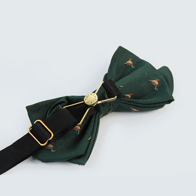 Men's Dark Green Duck Motifs Bow Tie