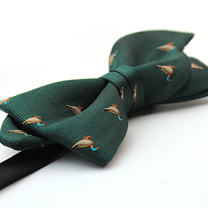 Men's Dark Green Duck Motifs Bow Tie