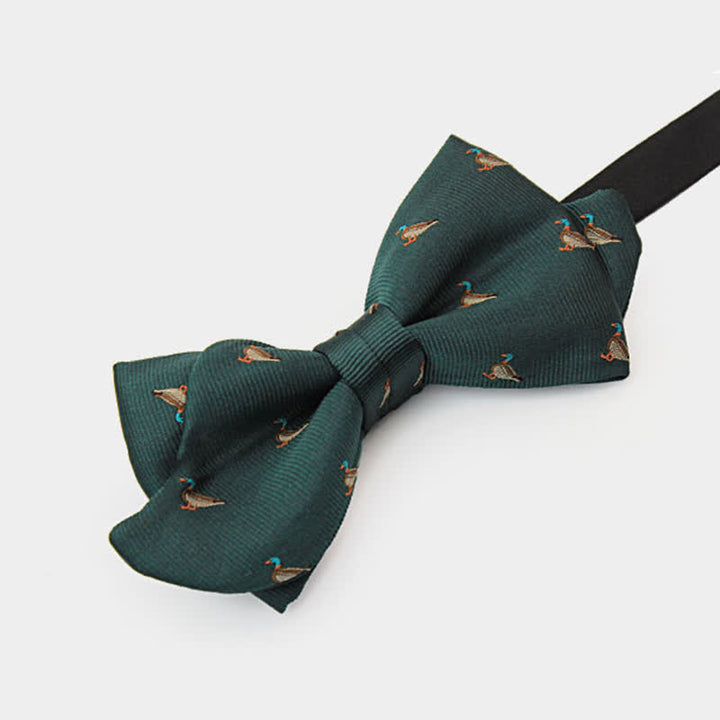 Men's Dark Green Duck Motifs Bow Tie