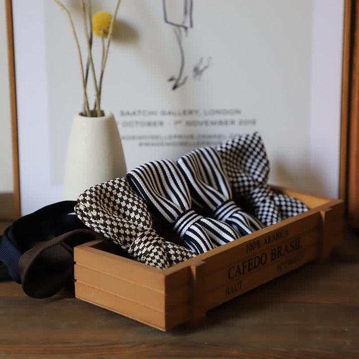 Men's Black & White Checkerboard Stripes Bow Tie