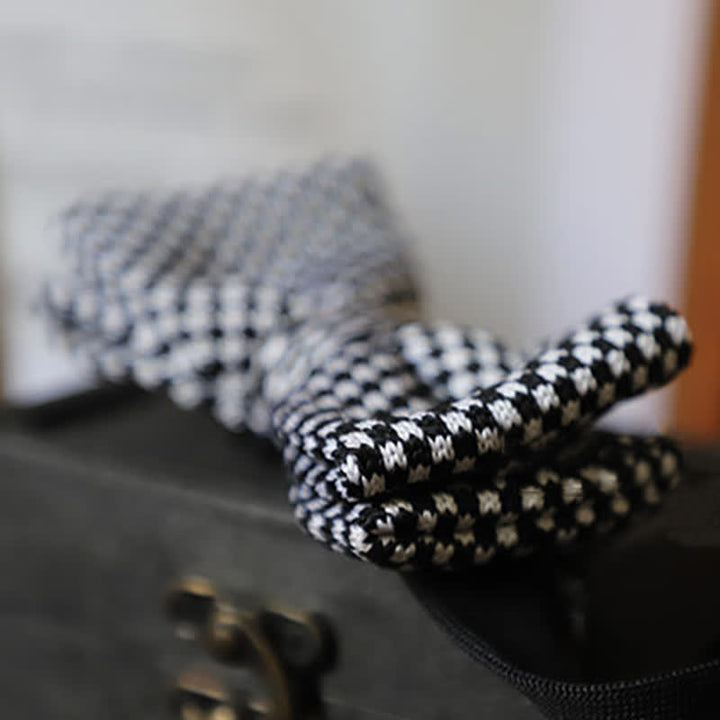 Men's Black & White Checkerboard Stripes Bow Tie