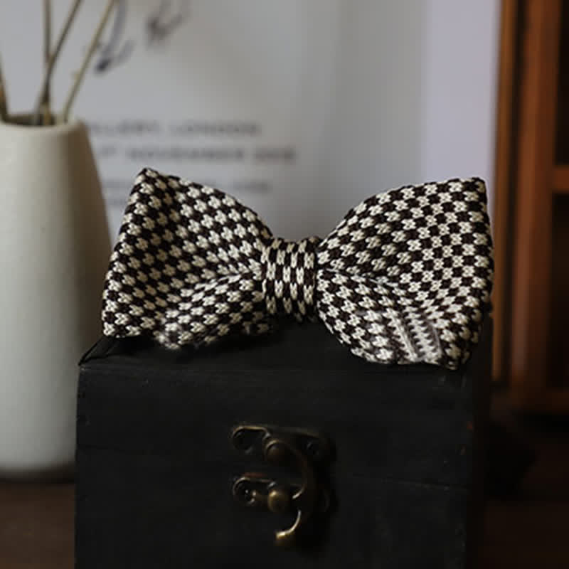 Men's Black & White Checkerboard Stripes Bow Tie