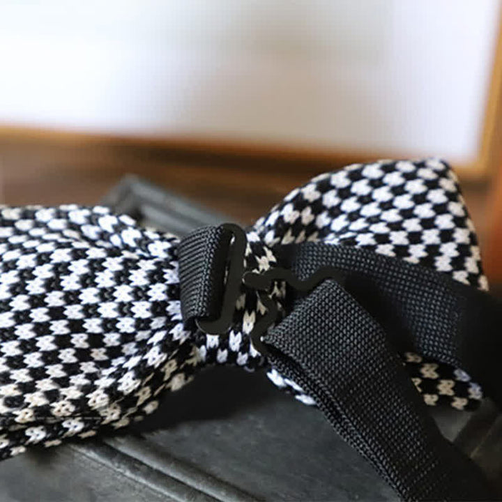 Men's Black & White Checkerboard Stripes Bow Tie