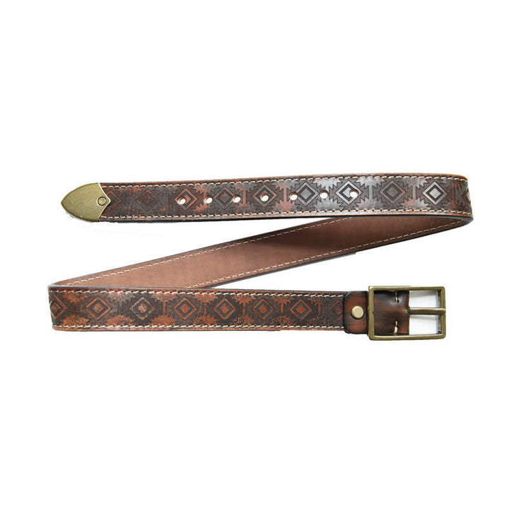 Men's Western Geometric Pattern Leather Belt