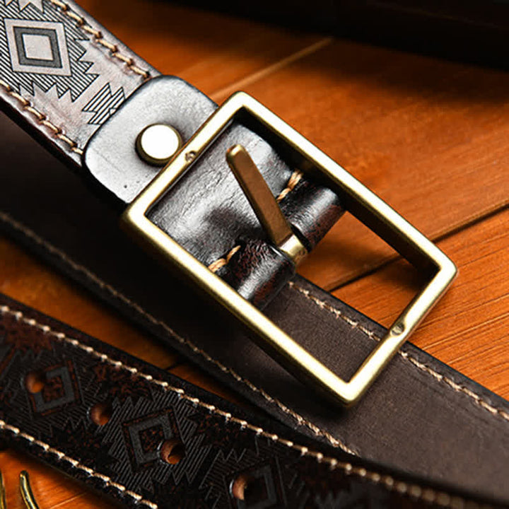 Men's Western Geometric Pattern Leather Belt