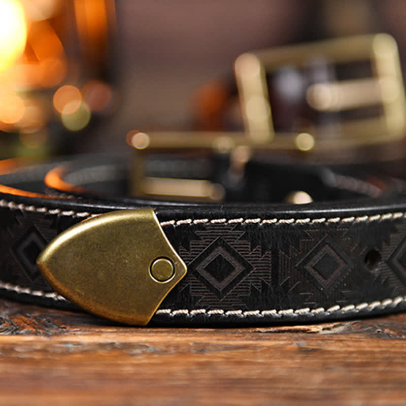 Men's Western Geometric Pattern Leather Belt