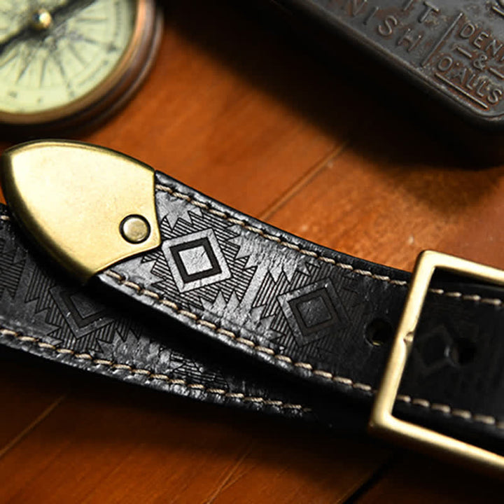 Men's Western Geometric Pattern Leather Belt