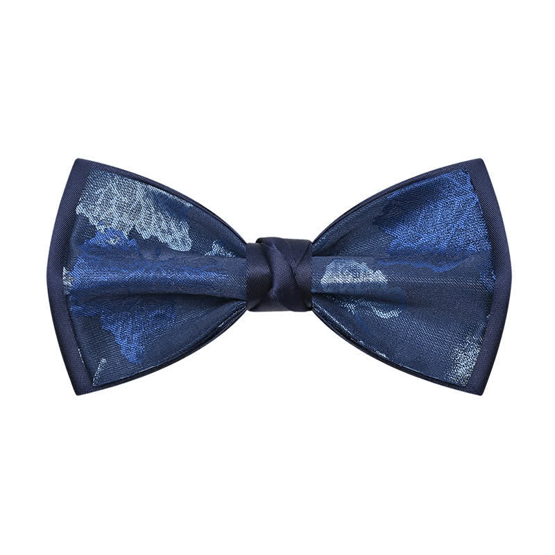 Men's Elegant Navy Blue Floral Pattern Bow Tie