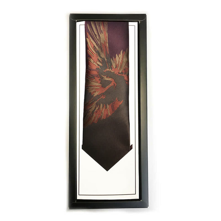 Men's Flying Phoenix Pattern Burgundy Necktie