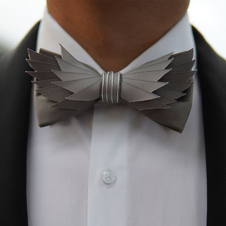 Men's Lifelike Silver & Gray Wings Shape Bow Tie