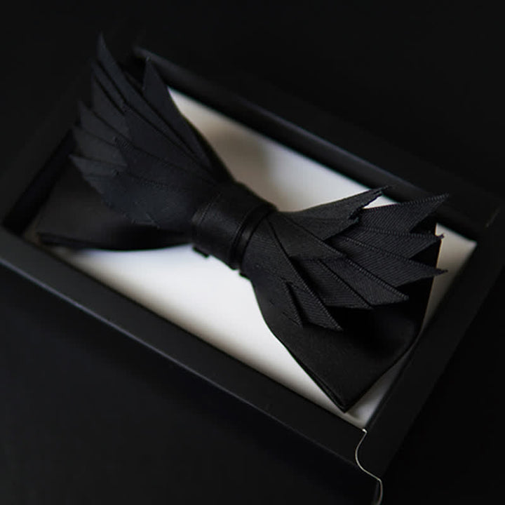 Men's All Black Layered Wings Shape Bow Tie