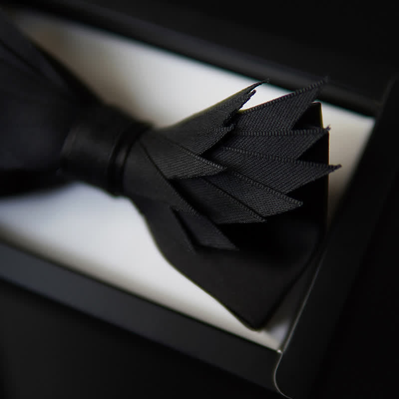 Men's All Black Layered Wings Shape Bow Tie