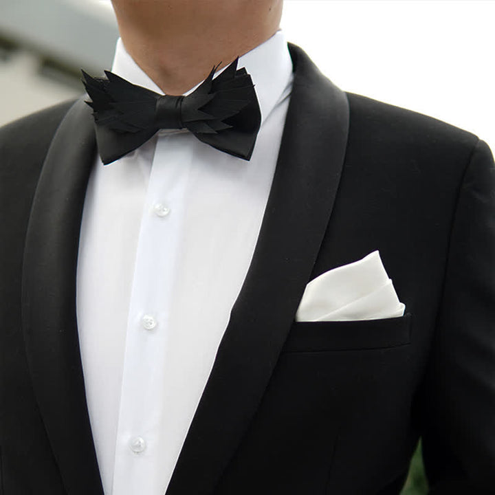 Men's All Black Layered Wings Shape Bow Tie