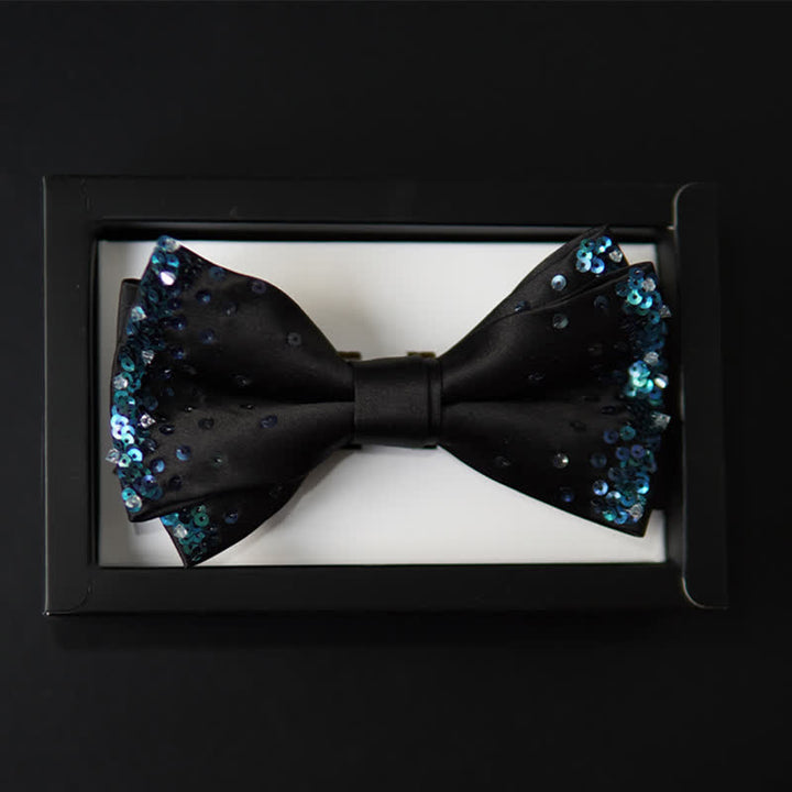 Men's Blue Shine Sequin Black Bow Tie