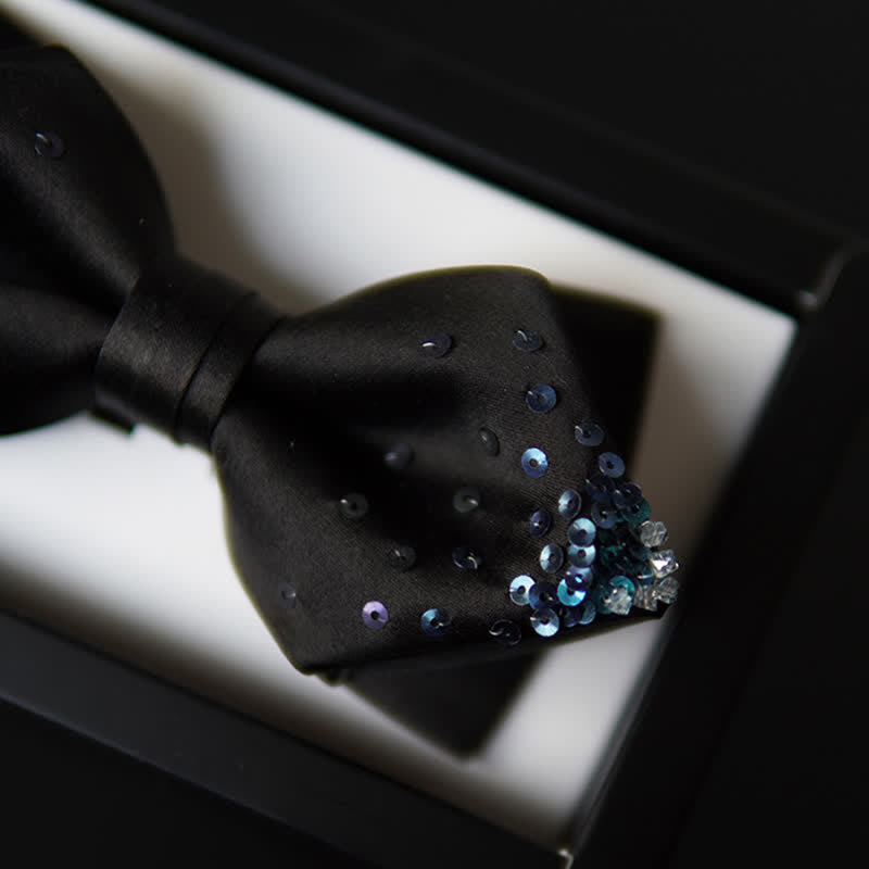 Men's Gradient Blue Sequin Pointy Bow Tie