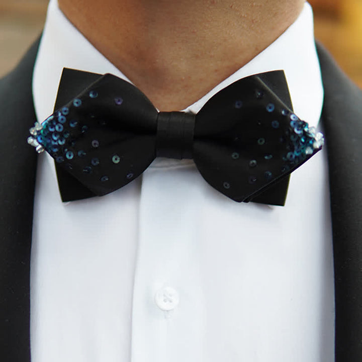 Men's Gradient Blue Sequin Pointy Bow Tie