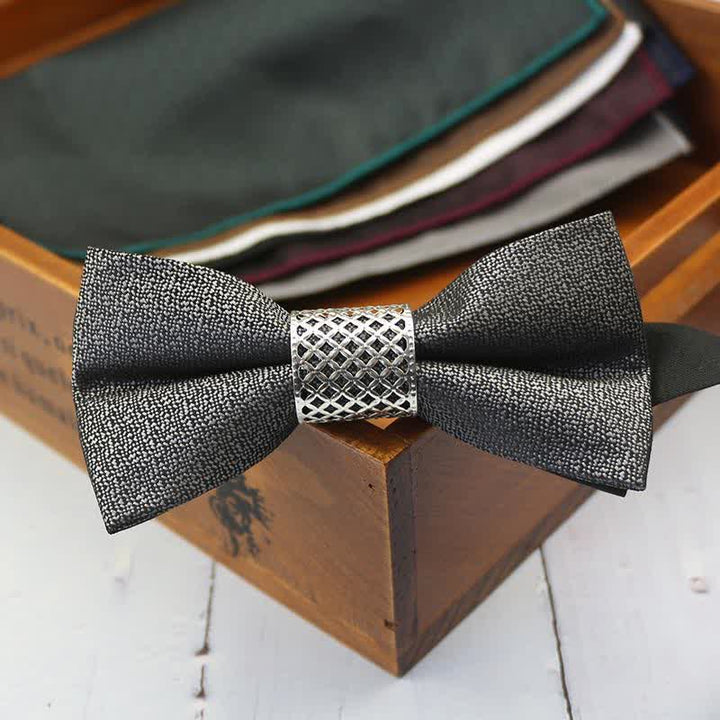 Men's Classic Silver Metal Core Wedding Bow Tie