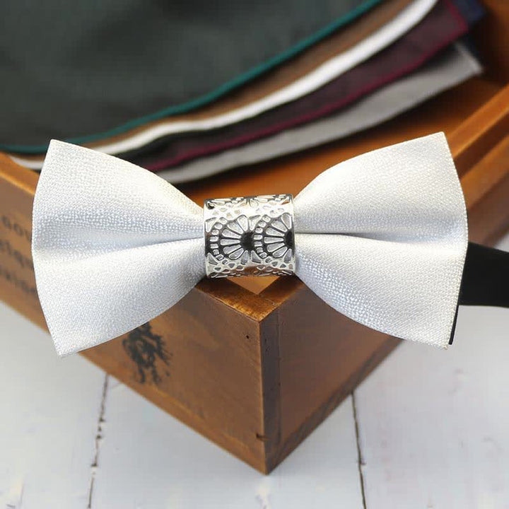 Men's Classic Silver Metal Core Wedding Bow Tie