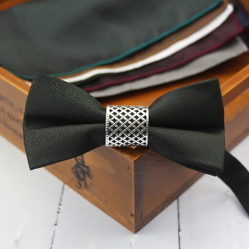 Men's Classic Silver Metal Core Wedding Bow Tie