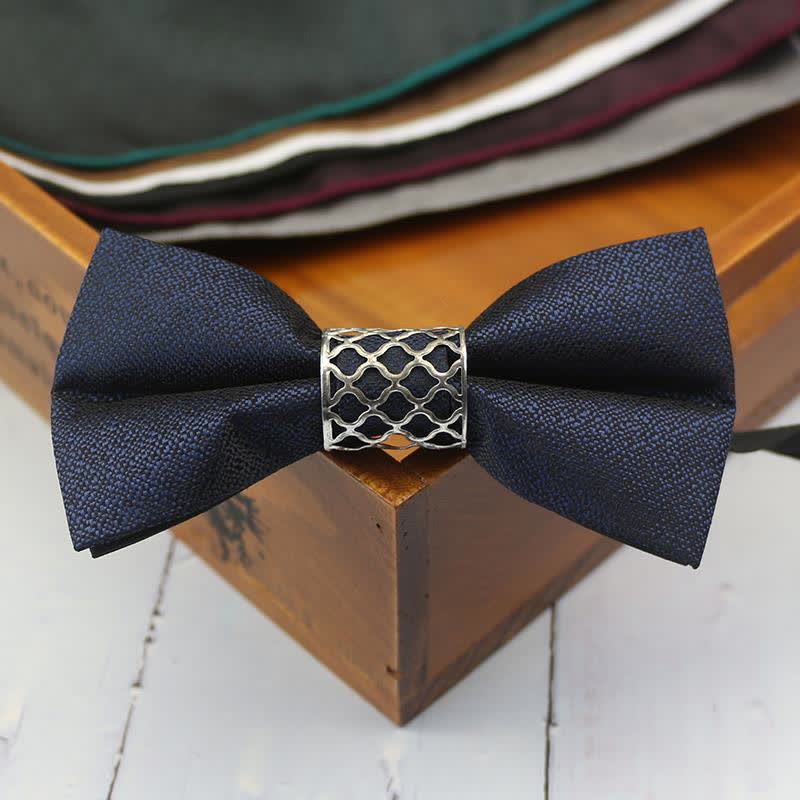 Men's Classic Silver Metal Core Wedding Bow Tie