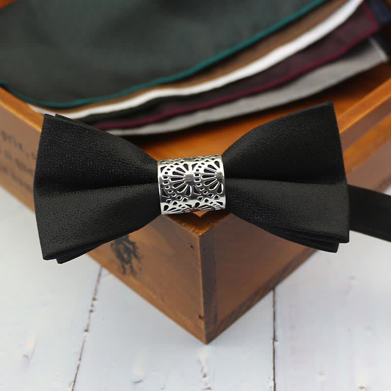 Men's Classic Silver Metal Core Wedding Bow Tie