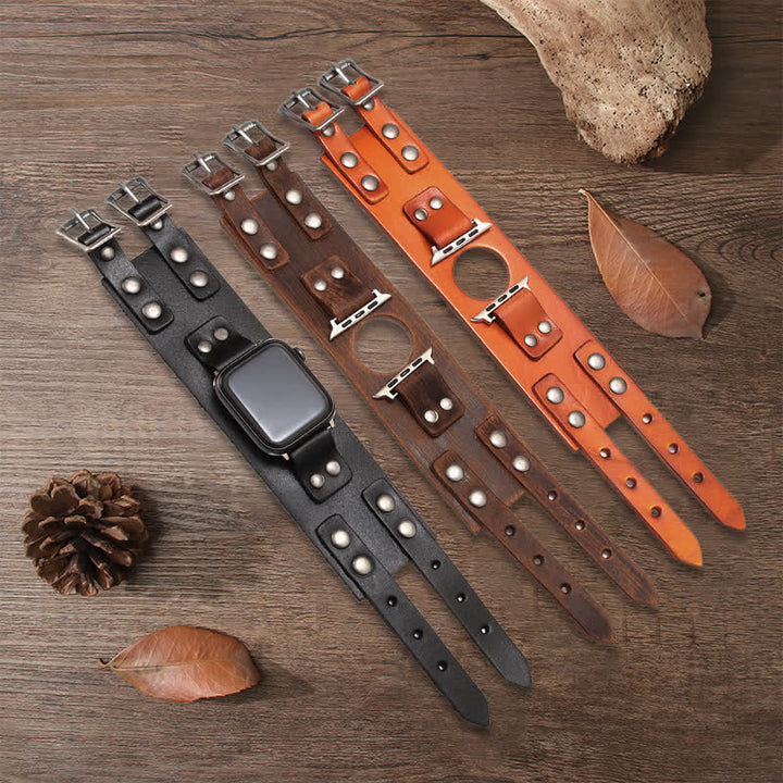 Stylish Double Strap Genuine Leather Watch Band