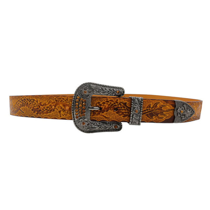 Men's Floral Buckle Embossed Dragon Leather Belt