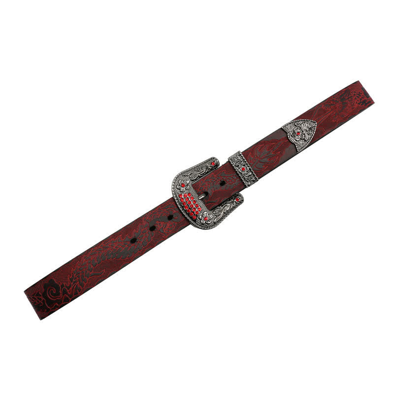 Men's Floral Buckle Embossed Dragon Leather Belt