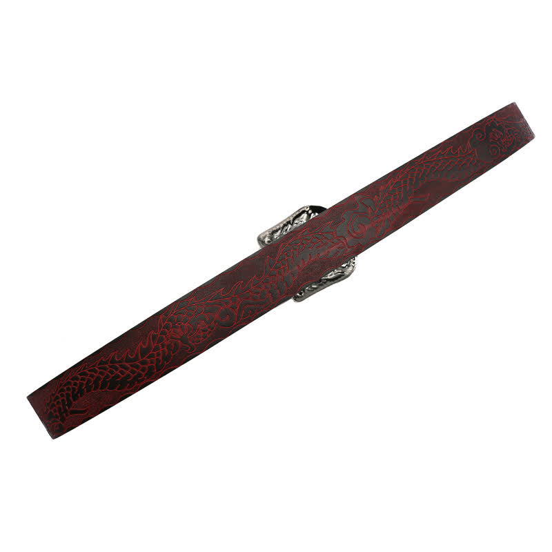 Men's Floral Buckle Embossed Dragon Leather Belt