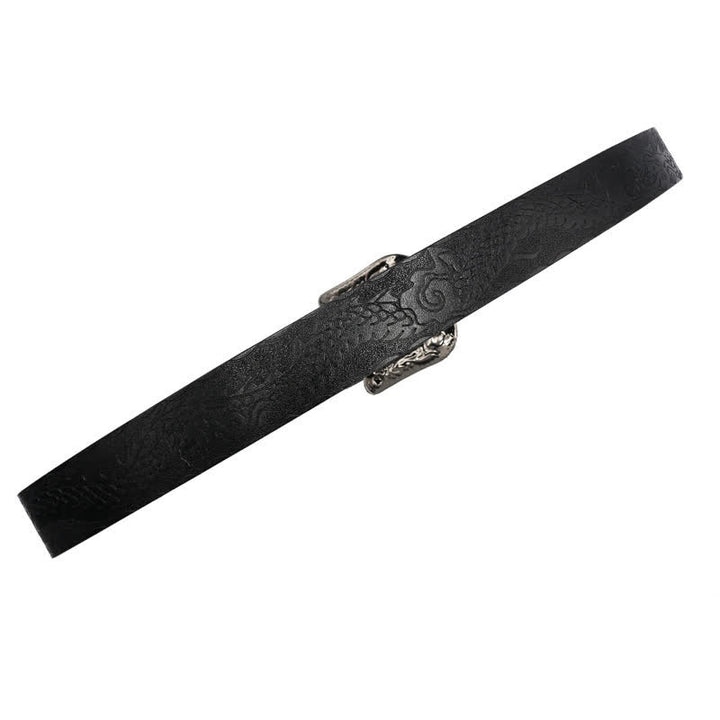 Men's Floral Buckle Embossed Dragon Leather Belt