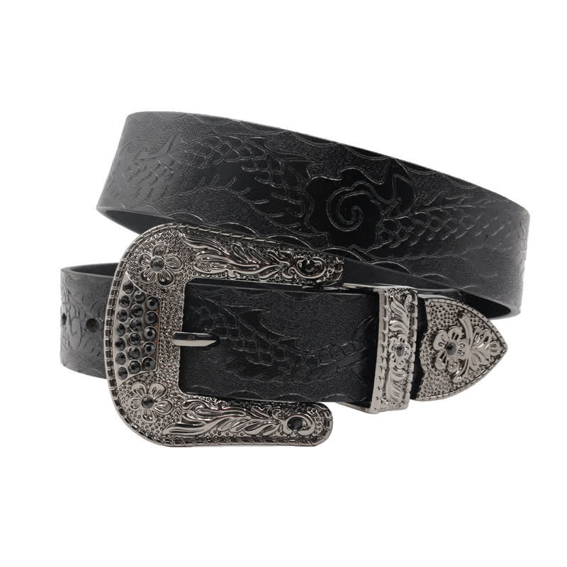 Men's Floral Buckle Embossed Dragon Leather Belt