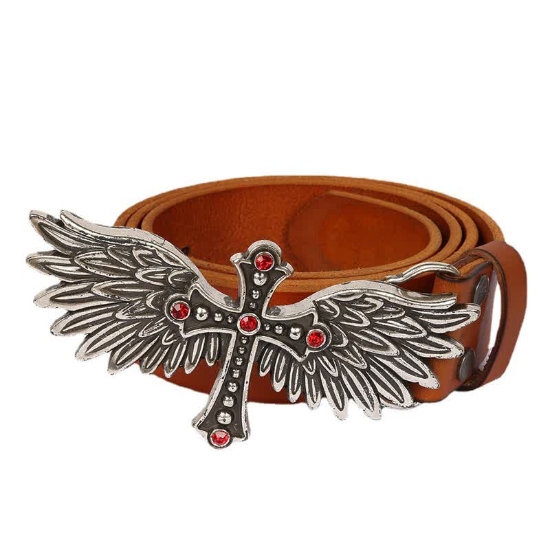 Men's Personality Winged Cross Buckle Leather Belt