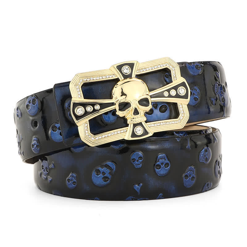 Men's Punk Rhinestone Skull Cross Pattern Leather Belt