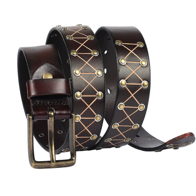 Men's Punk StyLe Rivets Studded Vintage Leather Belt - image 1