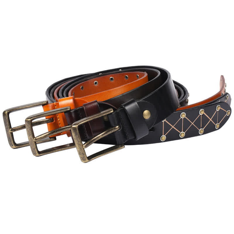 Men's Punk StyLe Rivets Studded Vintage Leather Belt - image 2