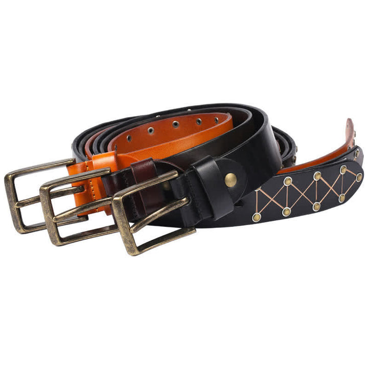Men's Punk StyLe Rivets Studded Vintage Leather Belt - image 2
